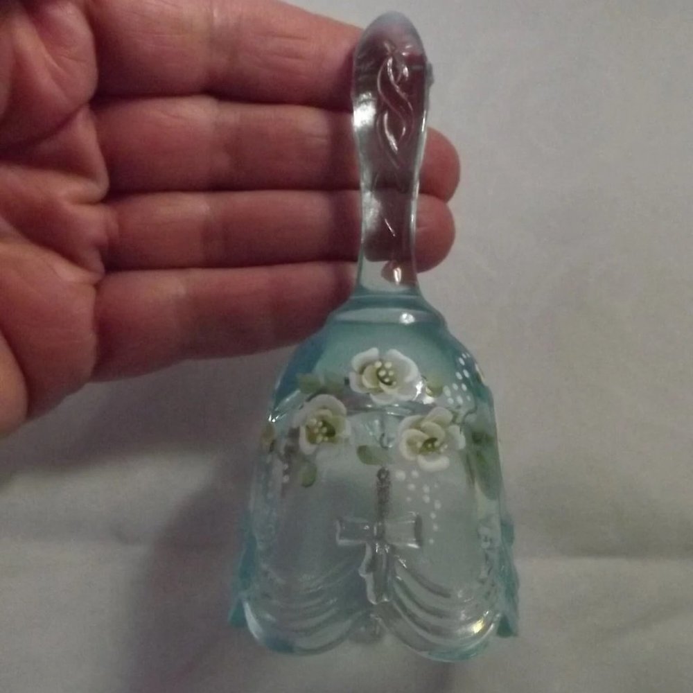 Fenton Glass Blue Hand-painted Bell with Flowers, 100 Years! - Picture 5 of 10